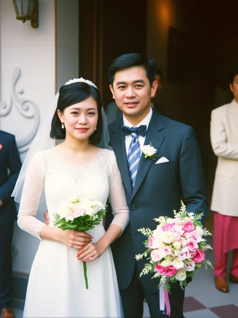 Ảnh cưới màu đã phai của một đôi vợ chồng